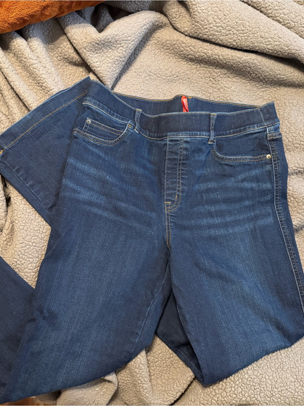 SPANX Wide-Leg High-Rise Jeans in Dark Blue